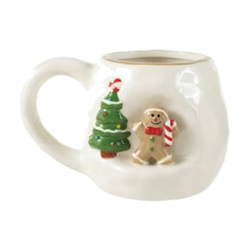 Hand-Painted Stoneware Christmas Mug, Tree and Gingerbread Man