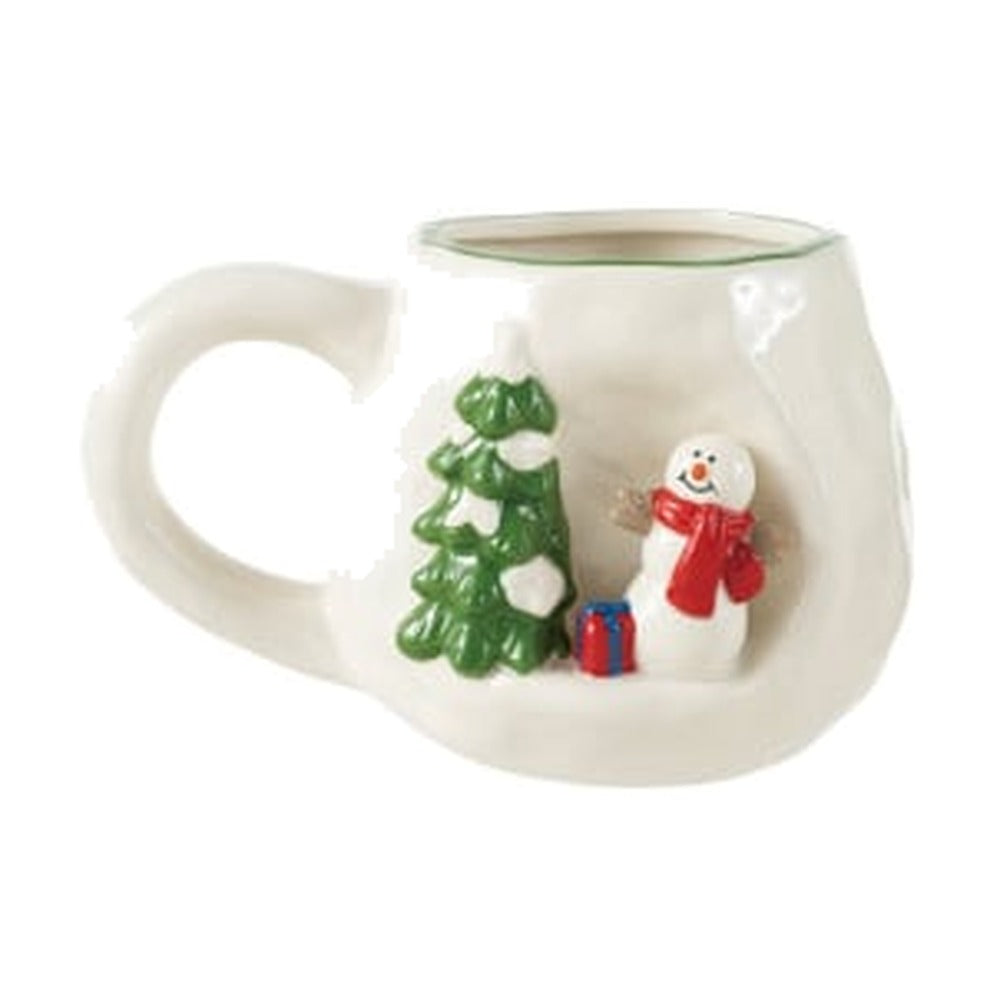 Hand-Painted Stoneware Christmas Mug, Tree and Snowman