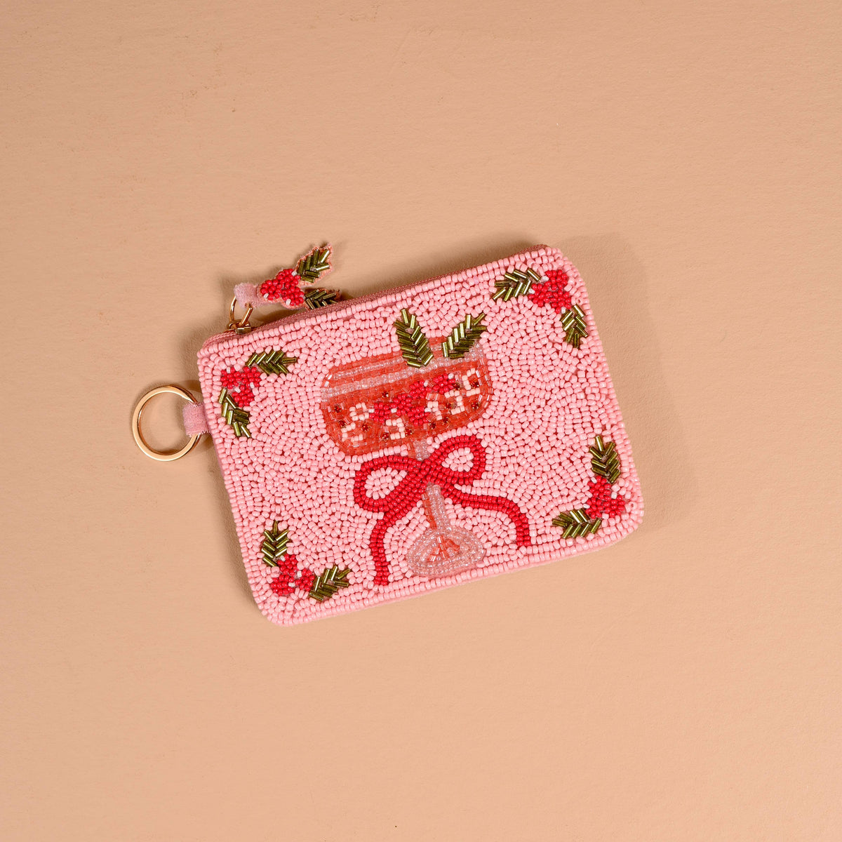 Handcrafted Beaded Pouch-Cranberry Cosmo