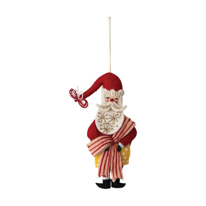 Handmade Embroidered Wool Felt Holiday Ornament, Santa