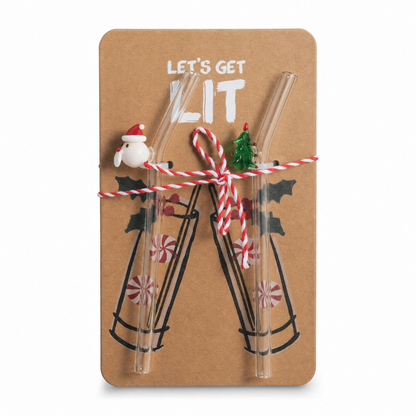 Holiday Bar Cocktail Accessories, Glass Straws design: a pair of 6 inch glass straws on the Let's Get Lit card