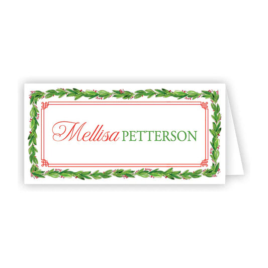 Holly with Berries Red Border Place Cards