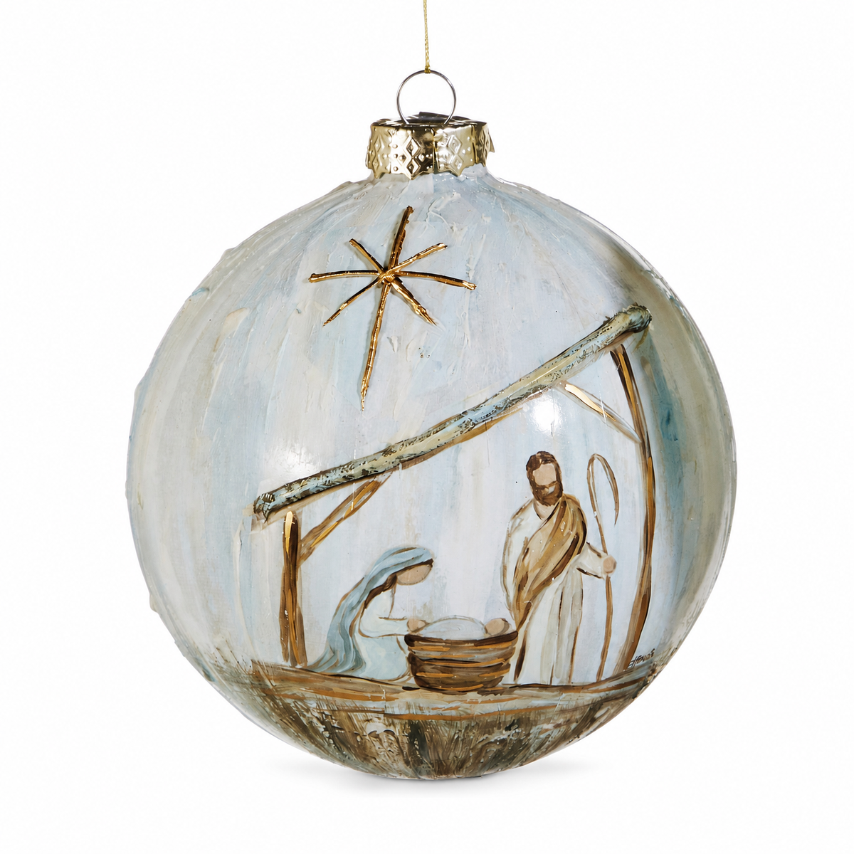 Holy Night Glass Ball Ornament, Holy Family design