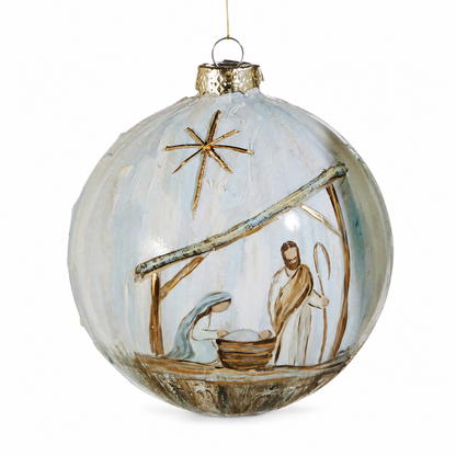 Holy Night Glass Ball Ornament, Holy Family design
