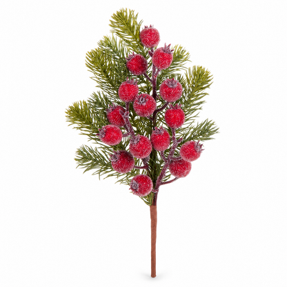 Iced Berry and Greenery Spray, Red design: iced red berries with faux pine