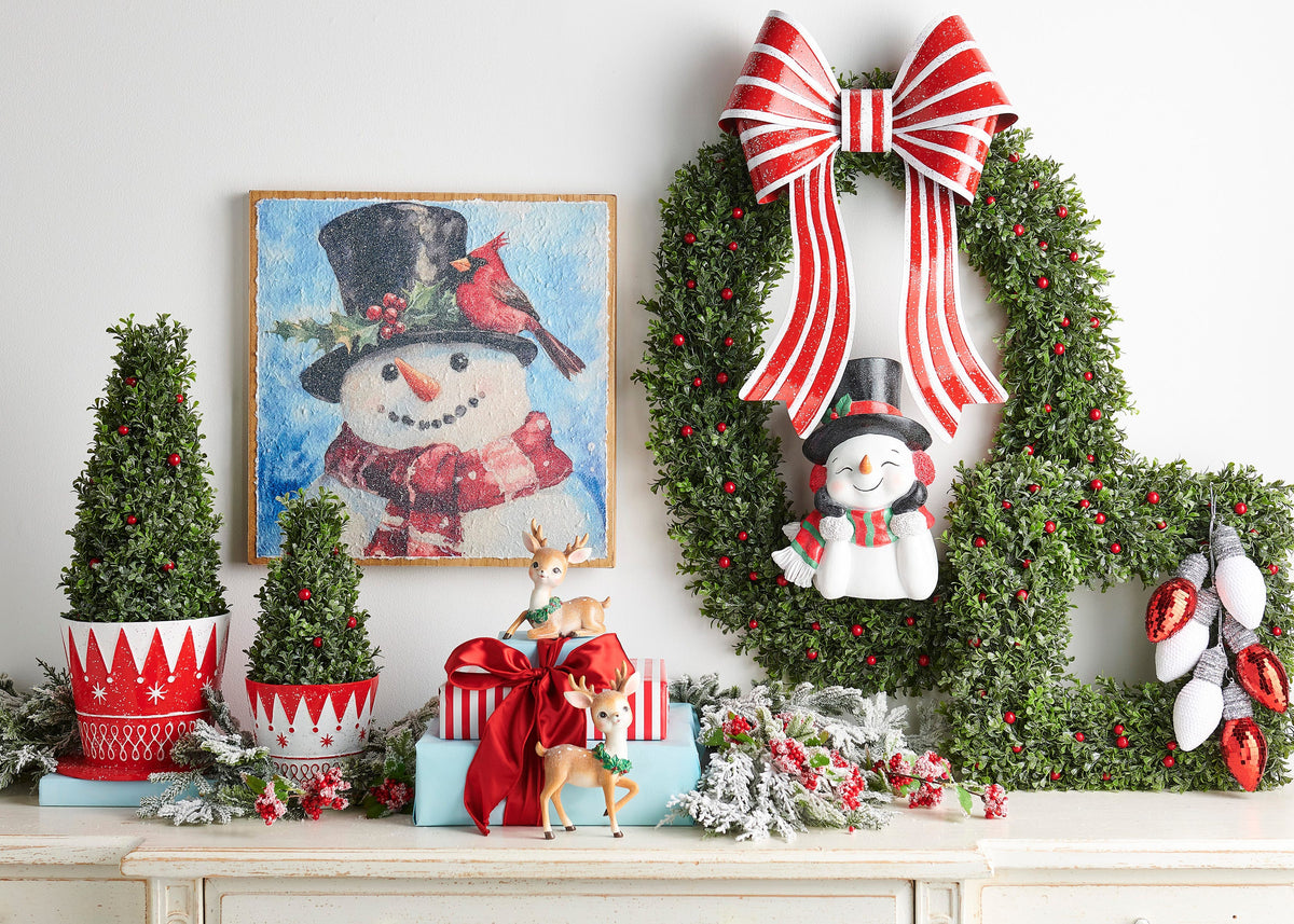 Red and White Stripe Bow, A large red and white striped metal bow with a glitter finish.