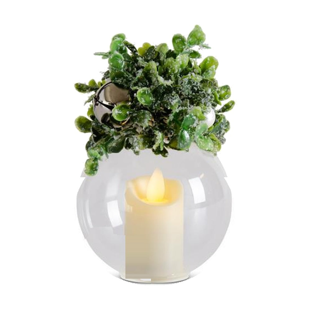 Icy LED Glass Christmas Ornament with Timer, Mistletoe