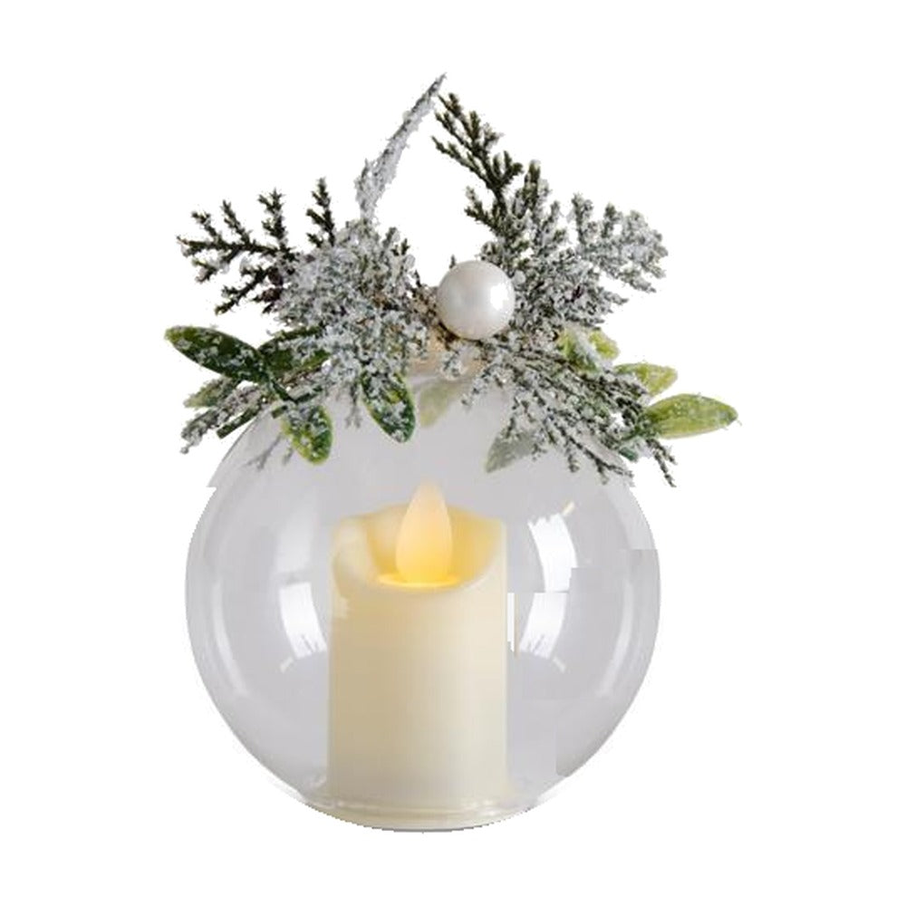 Icy LED Glass Christmas Ornament with Timer, Frosted Pine