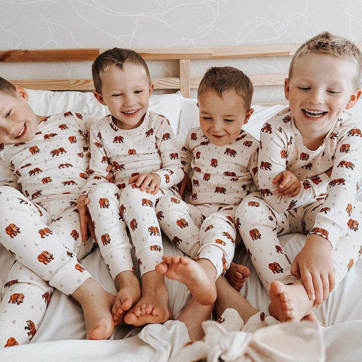 Kids' Organic Cotton Long Sleeve Pajama Set, Brown Bear Print, view 2