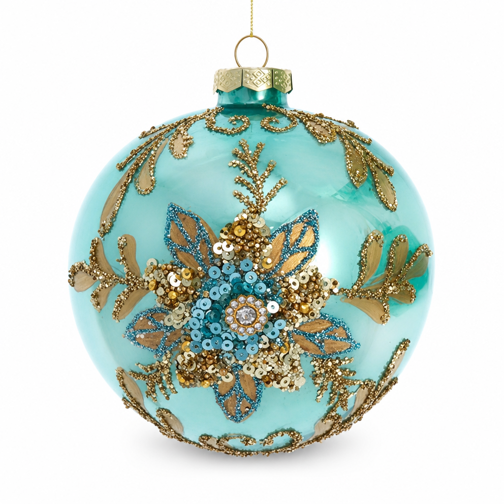 Aqua and Gold Glass Christmas Ornament