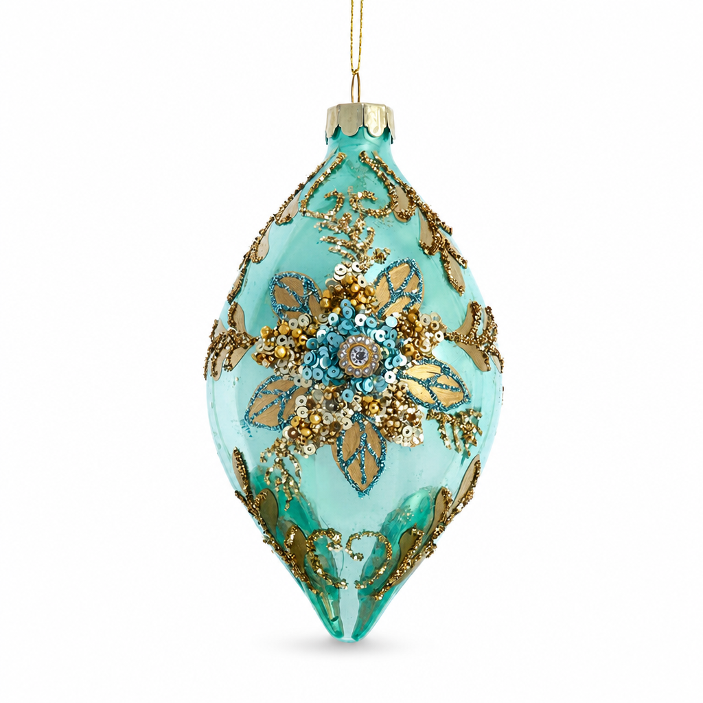 Aqua and Gold Glass Christmas Ornament