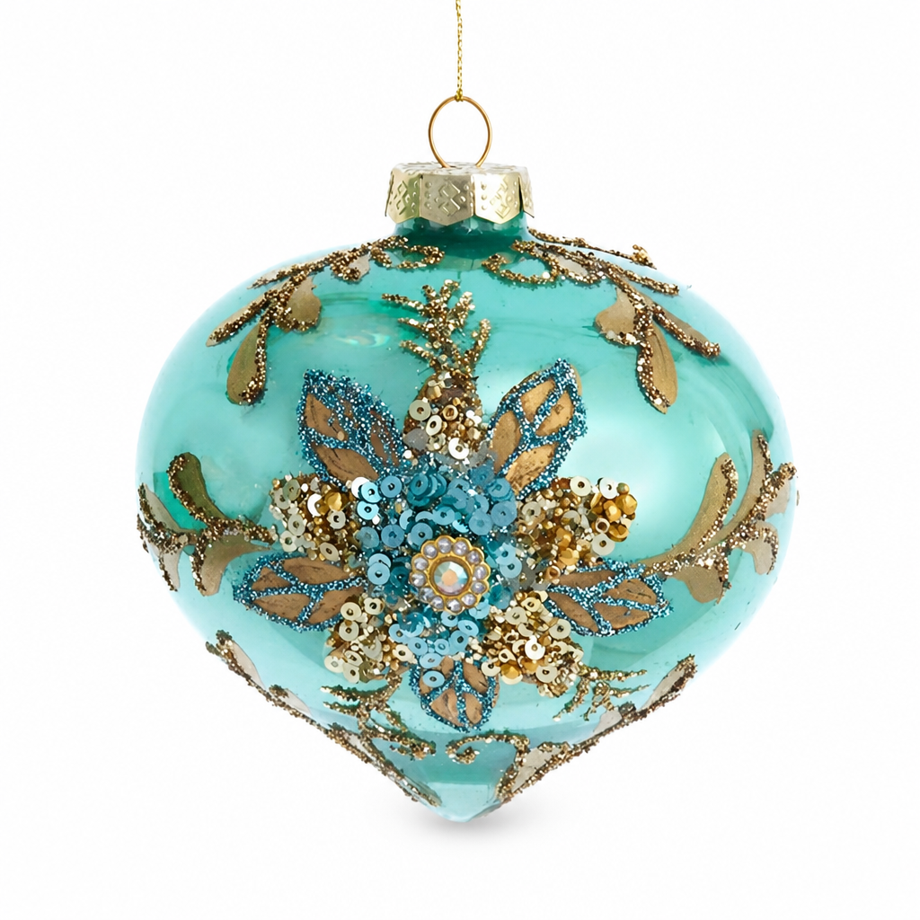 Aqua and Gold Glass Christmas Ornament