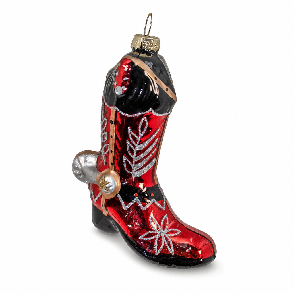 Glass Cowboy Boot Christmas Ornament