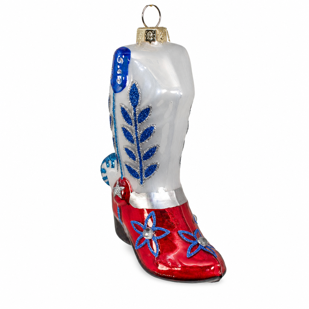 Glass Cowboy Boot Christmas Ornament