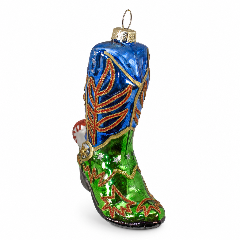 Glass Cowboy Boot Christmas Ornament