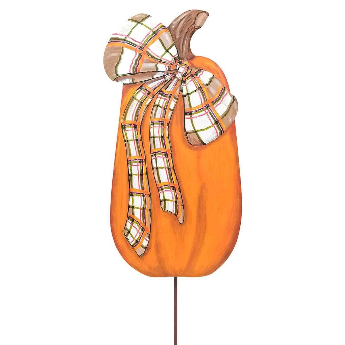 Modern Plaid Bow Metal Pumpkin Stake