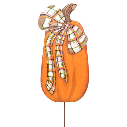 Modern Plaid Bow Metal Pumpkin Stake