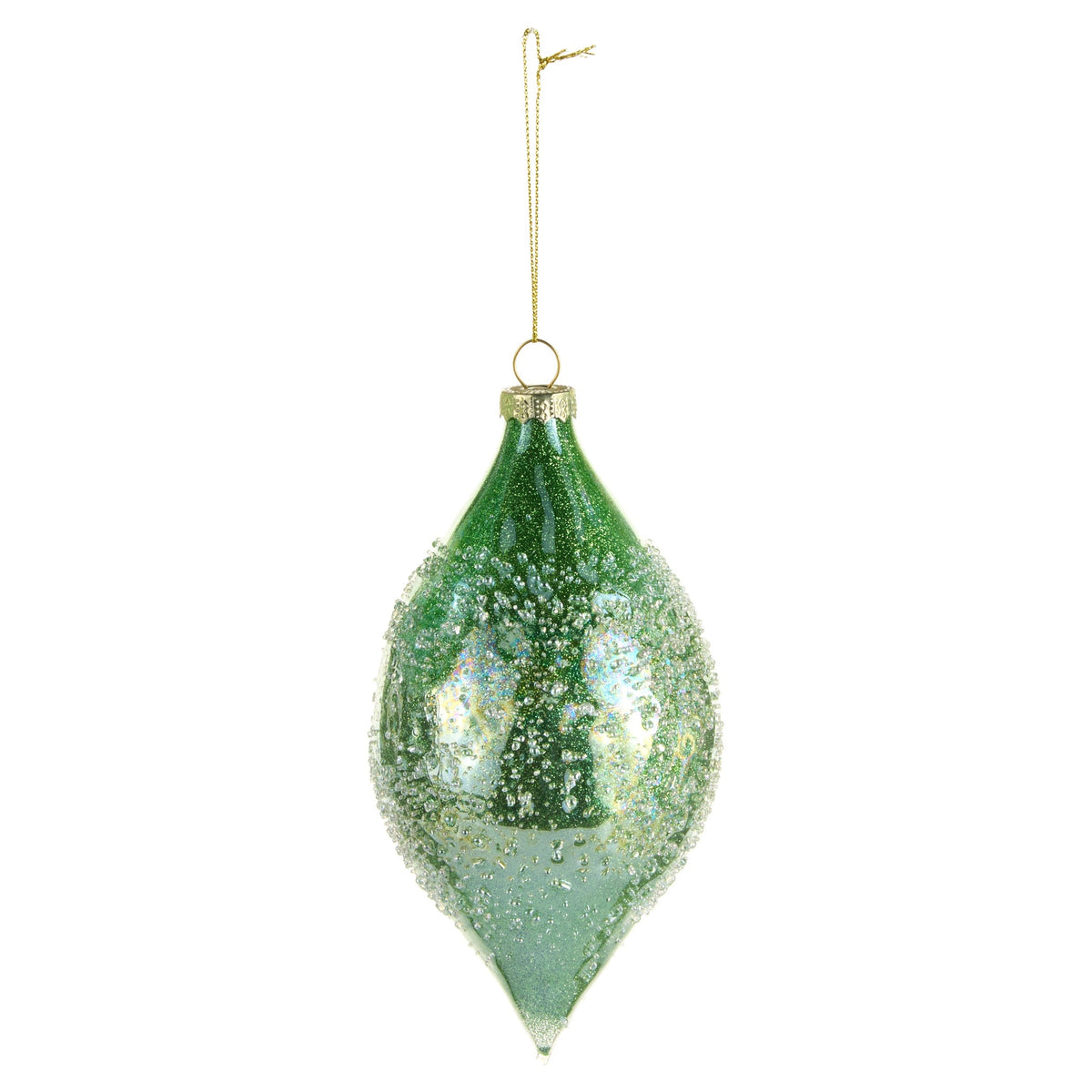 4" Light Green Iced Ornament, Teardrop
