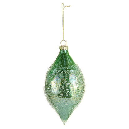 4" Light Green Iced Ornament, Teardrop