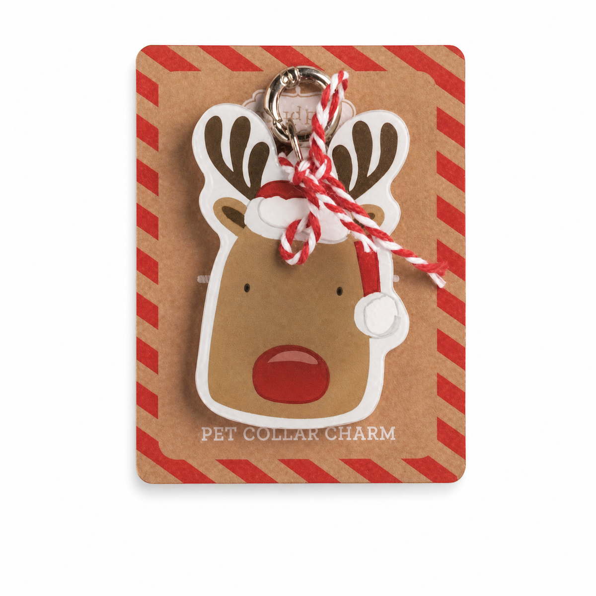 Light-Up Christmas Pet Collar Charm, Reindeer design: a Merry Woofmas Santa face, and a red-nosed reindeer
