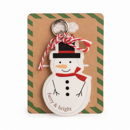 Light-Up Christmas Pet Collar Charm, Snowman design: a Furry and Bright snowman, and a green tree with gold stars