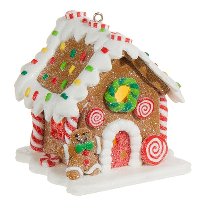 3.25" Lighted Gingerbread House Ornament, Wreath Swirl House