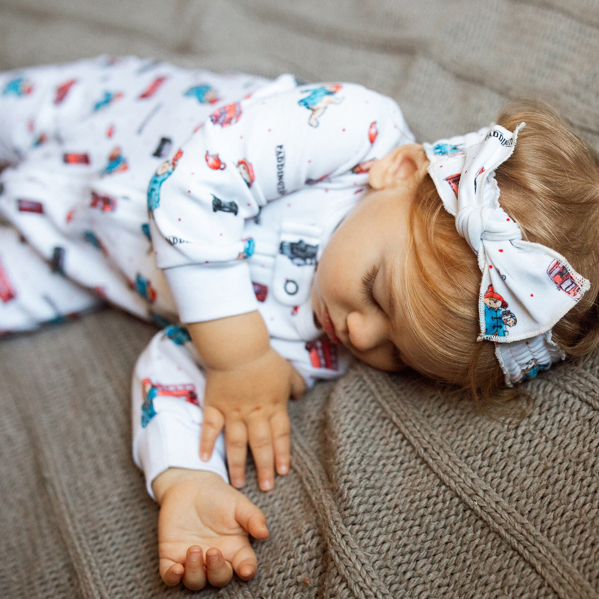 London Paddington Print Organic Smocked Baby Headband, view 2