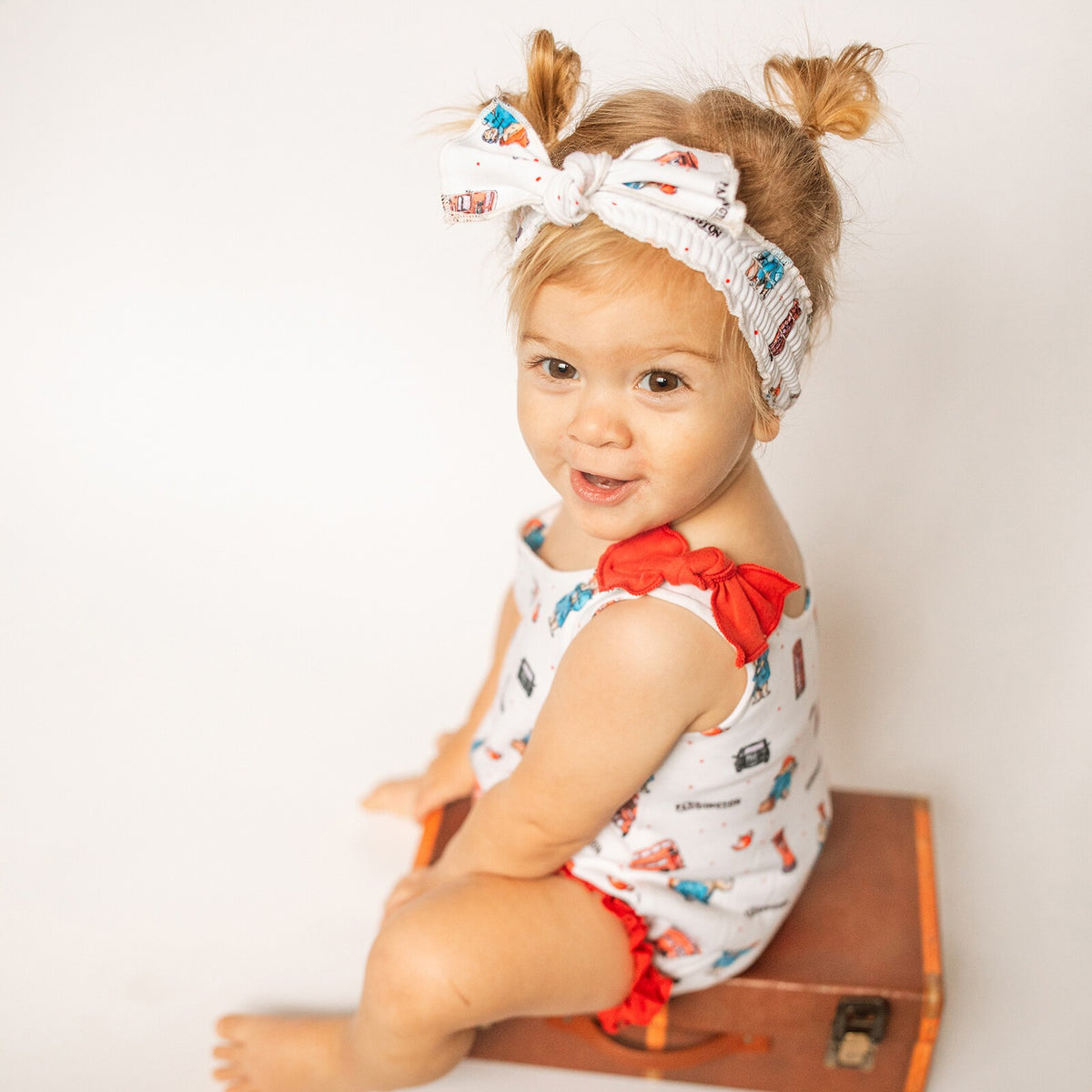 London Paddington Print Organic Smocked Baby Headband, view 4