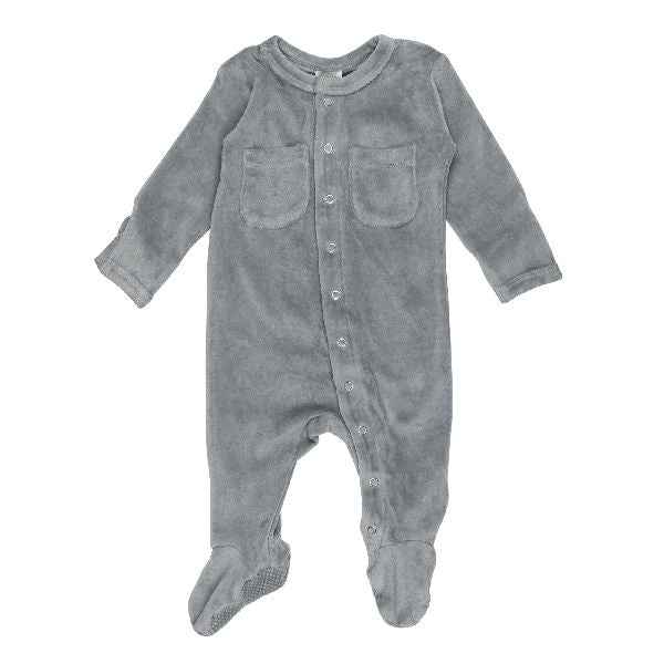 Organic Velour Footie with Chest Pockets, Light Gray