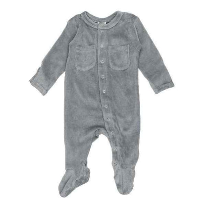 Organic Velour Footie with Chest Pockets, Light Gray