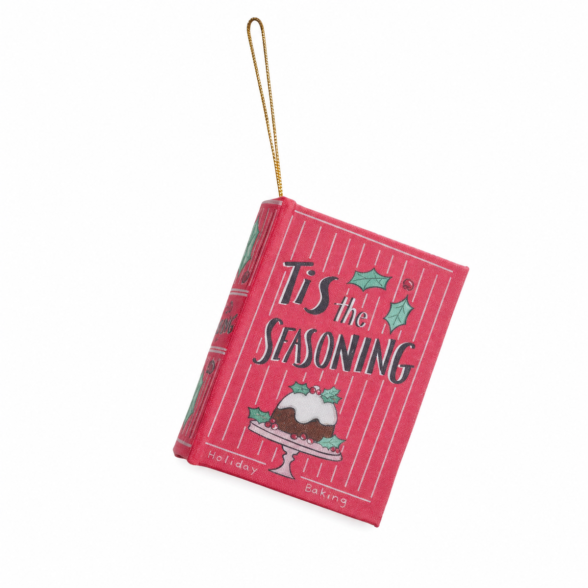 MDF and Canvas Book Ornament, Tis the Seasoning design: a pink cover with a holiday dessert