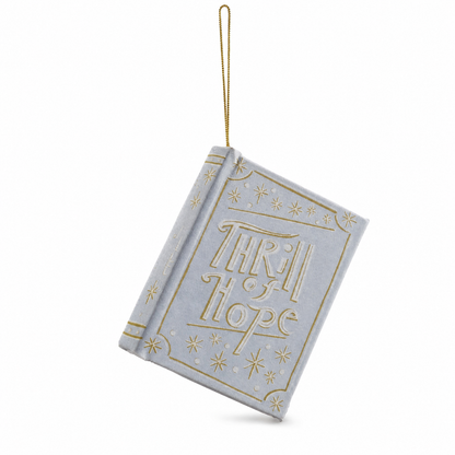 MDF and Canvas Book Ornament, Thrill of Hope design: a pale blue cover with a starry border