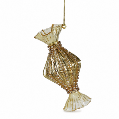 Mercury Glass Candy Ornament with Jewel Accents, Wire Wrapped design: a narrow twist wrapped in fine wire detail