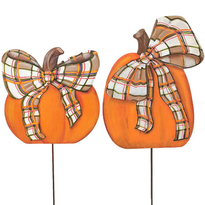 Modern Plaid Bow Metal Pumpkin Stake