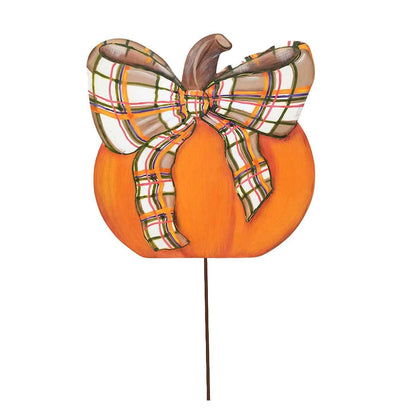 Modern Plaid Bow Metal Pumpkin Stake
