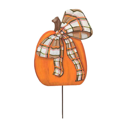 Modern Plaid Bow Metal Pumpkin Stake