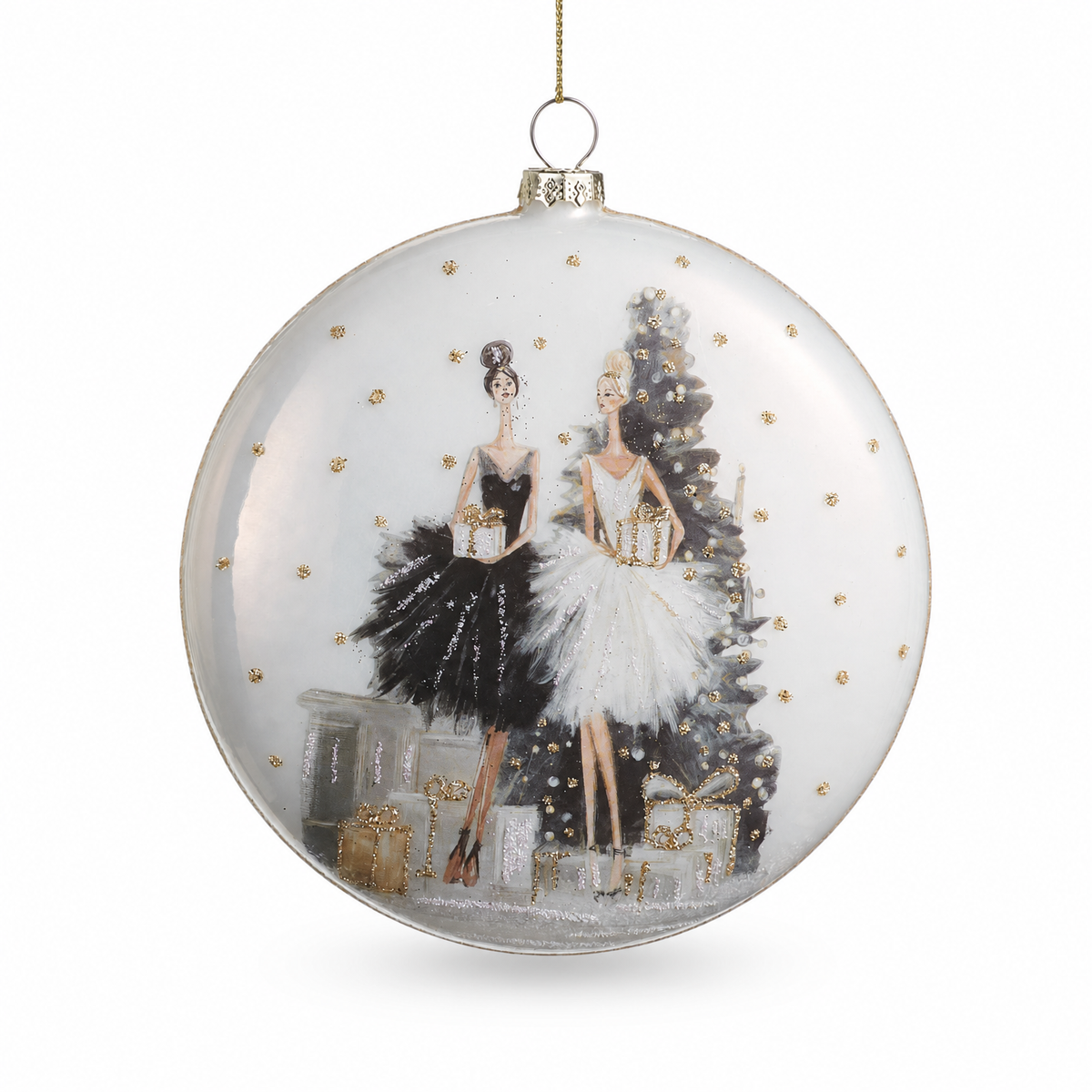 Moonlit Gala Glass Disc Ornament, Two Ladies design