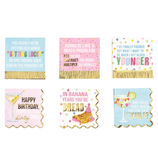 Birthday Funny Gold Party Napkins In Stock Assorted -sold separately
