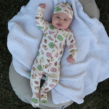 Organic Cotton 2-Way Zipper Footie, Buttercream Succulents Print, view 5
