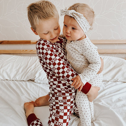 Organic 2-Way Zipper Footie, Crimson Mini Hearts, view 3