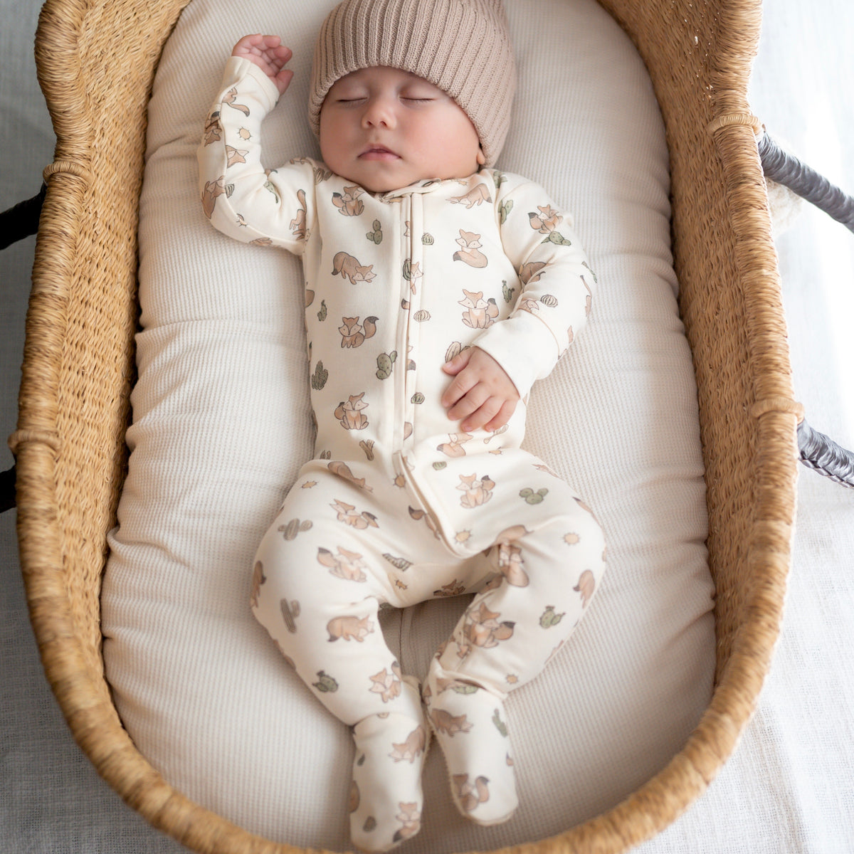 Organic 2-Way Zipper Footie, Little Fox Print, view 2