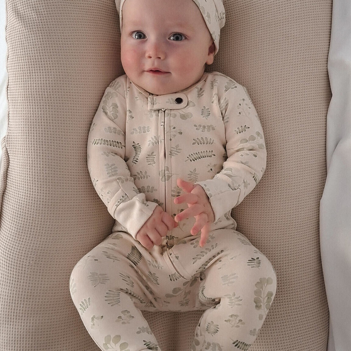 Organic 2-Way Zipper Footie, Stone Botanica, view 2