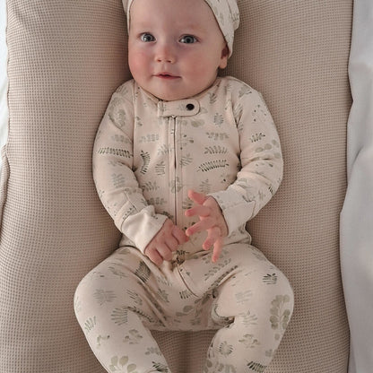 Organic 2-Way Zipper Footie, Stone Botanica, view 2