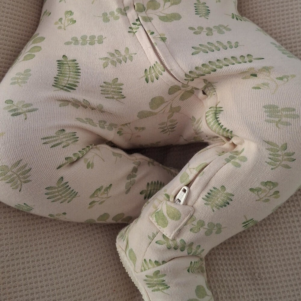 Organic 2-Way Zipper Footie, Stone Botanica, view 3