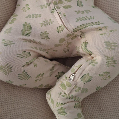 Organic 2-Way Zipper Footie, Stone Botanica, view 3