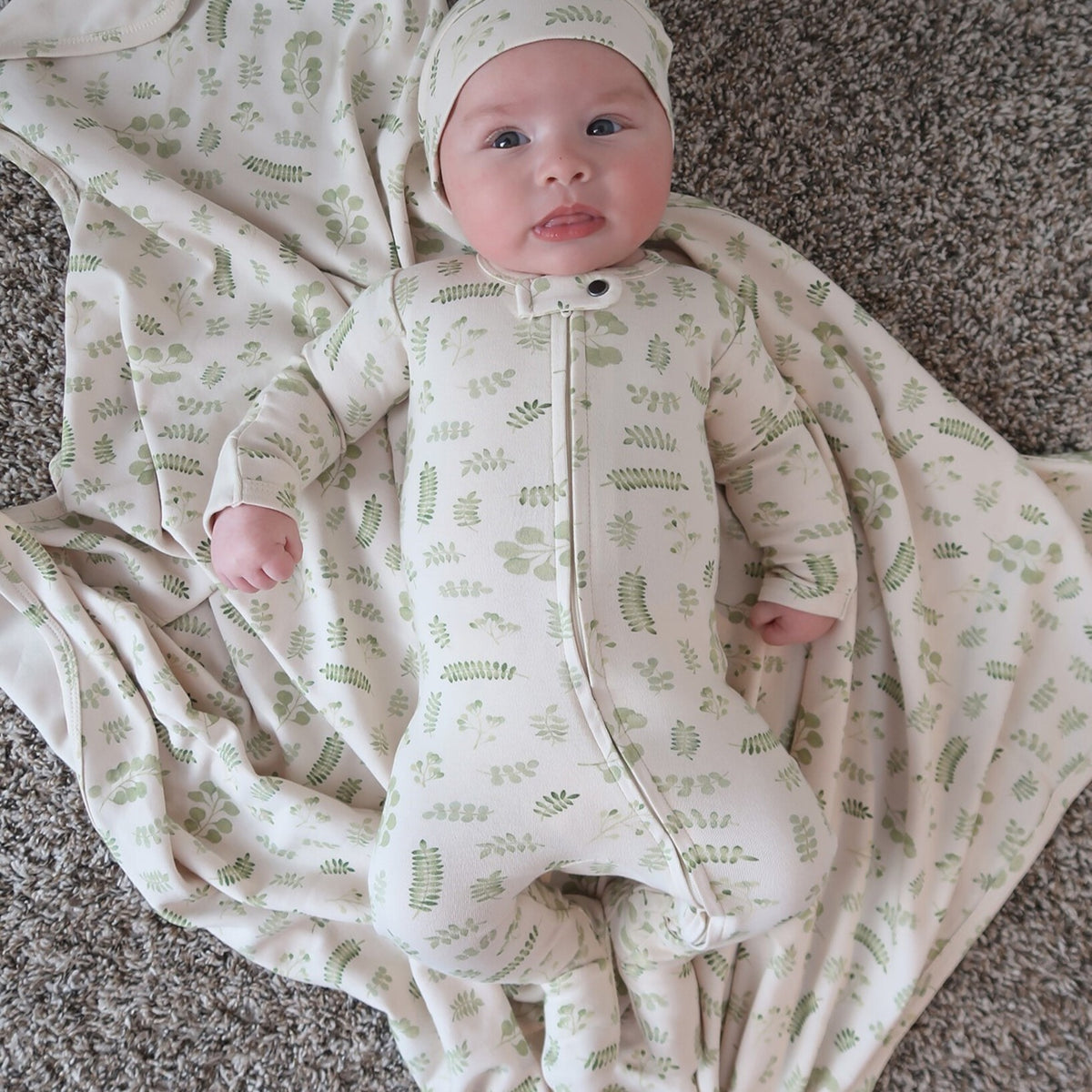 Organic 2-Way Zipper Footie, Stone Botanica, view 5