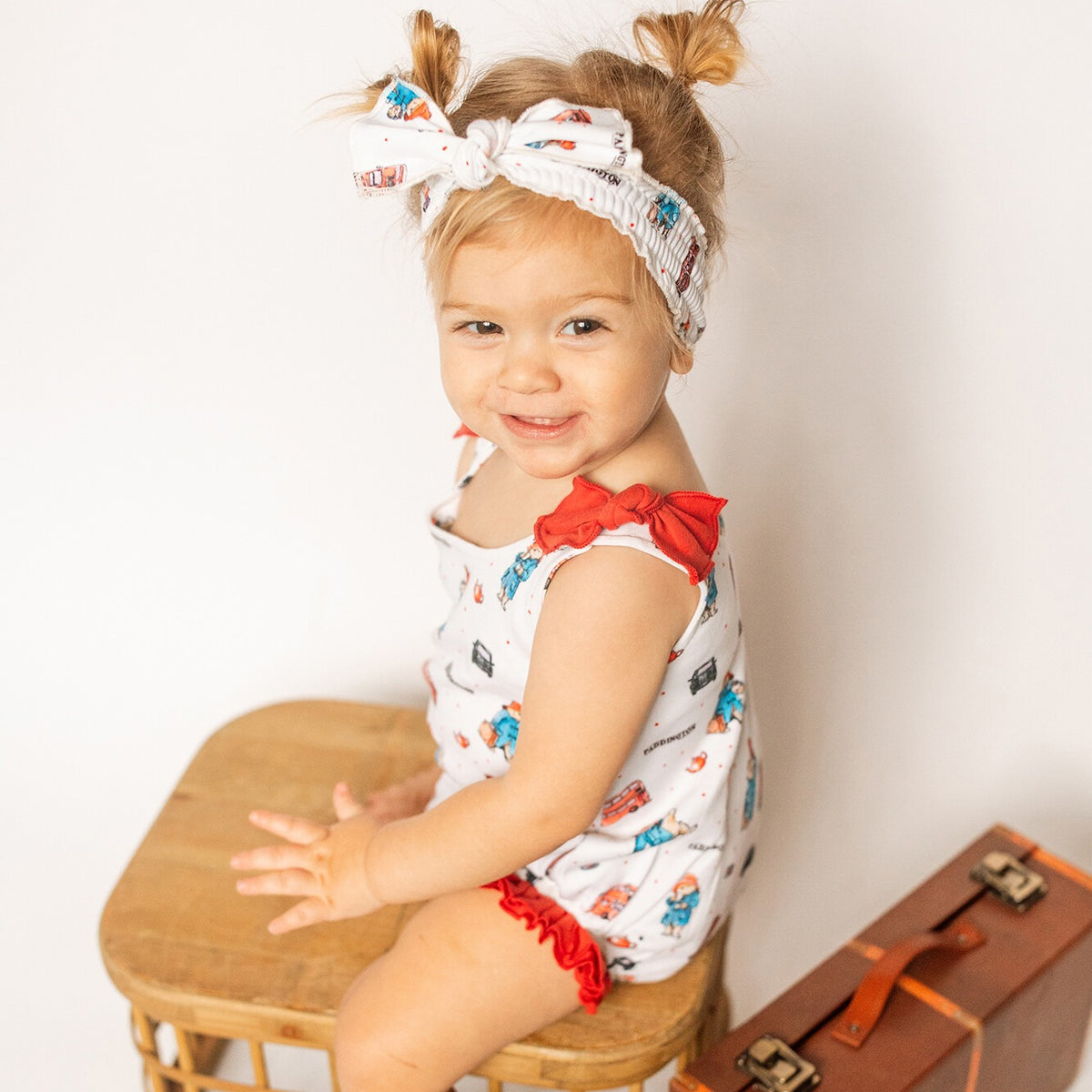 Organic Bowtie Shoulder Bodysuit, London Paddington Print, view 2
