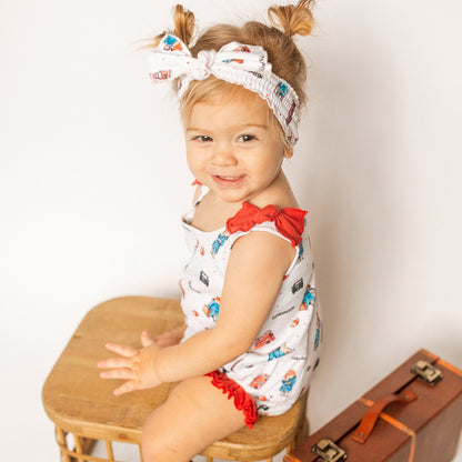 Organic Bowtie Shoulder Bodysuit, London Paddington Print, view 2