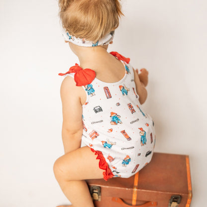 Organic Bowtie Shoulder Bodysuit, London Paddington Print, view 3