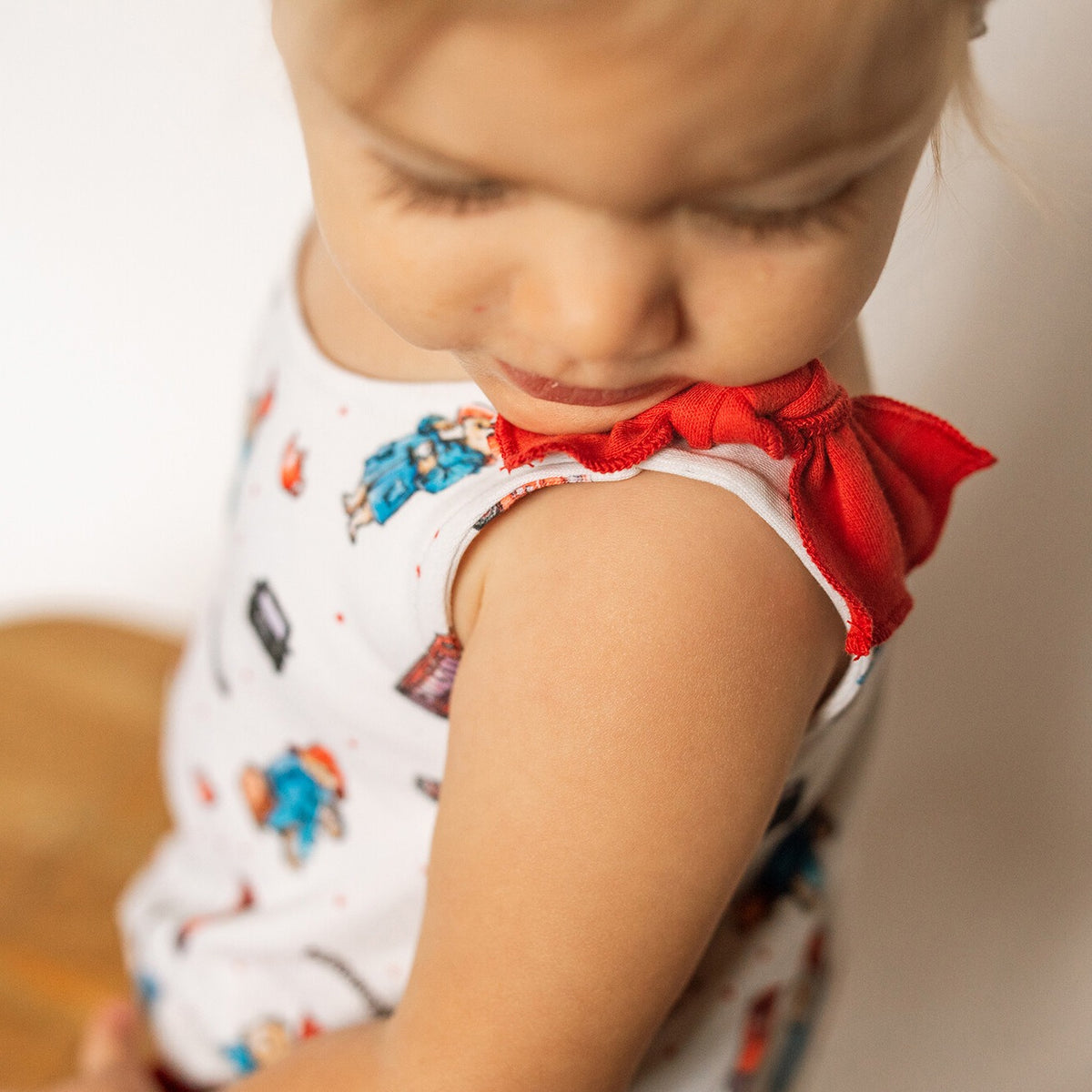 Organic Bowtie Shoulder Bodysuit, London Paddington Print, view 4